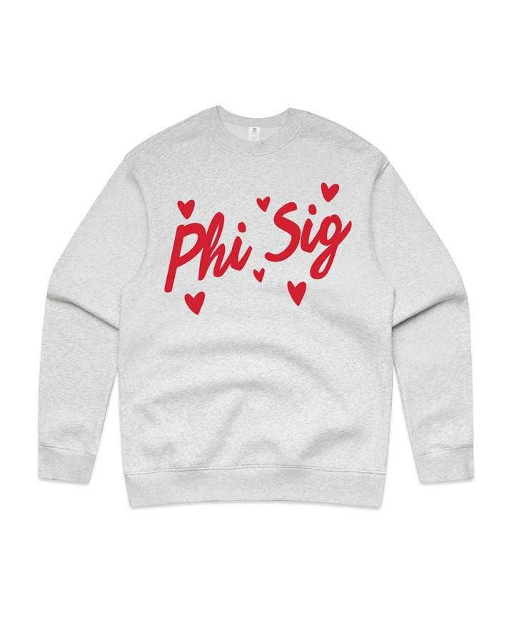 Heart Doodles White Heather Sorority Crewneck