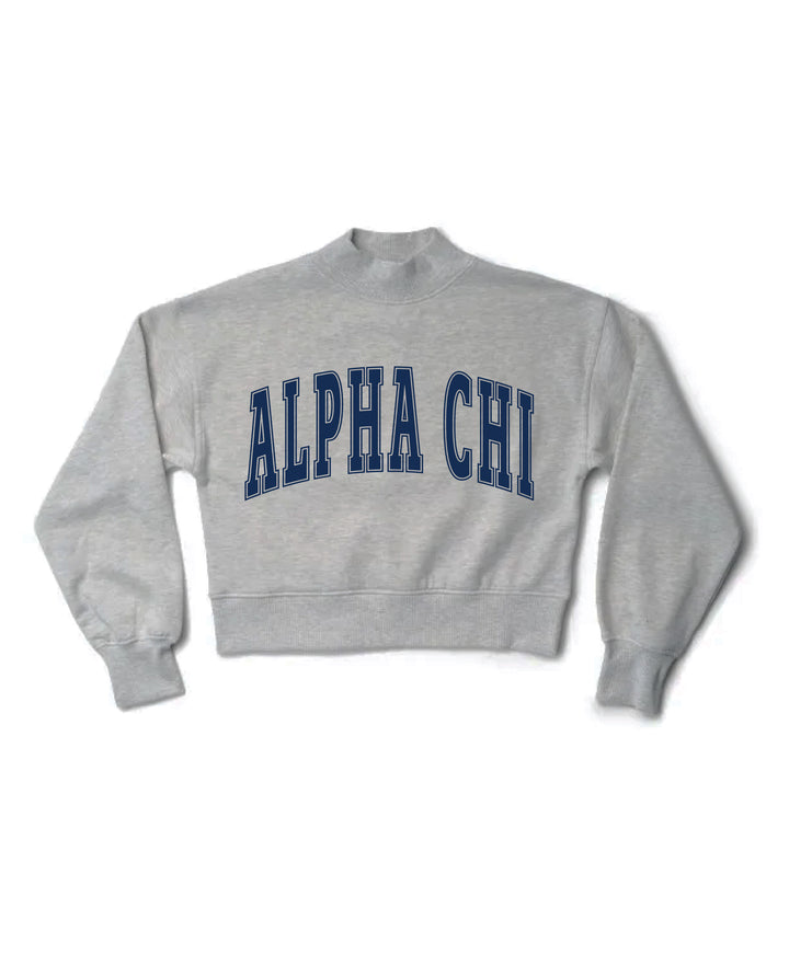 Simple Heather Grey Navy Print Sorority Mock Neck Crewneck