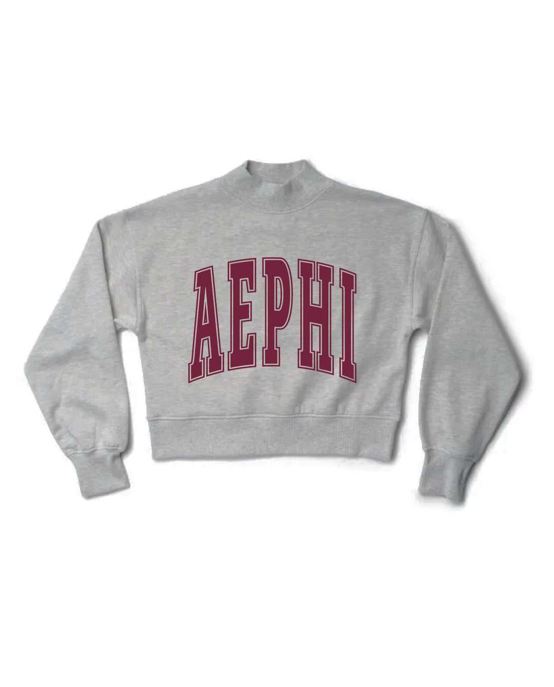 Simple Heather Grey Maroon Print Sorority Mock Neck Crewneck