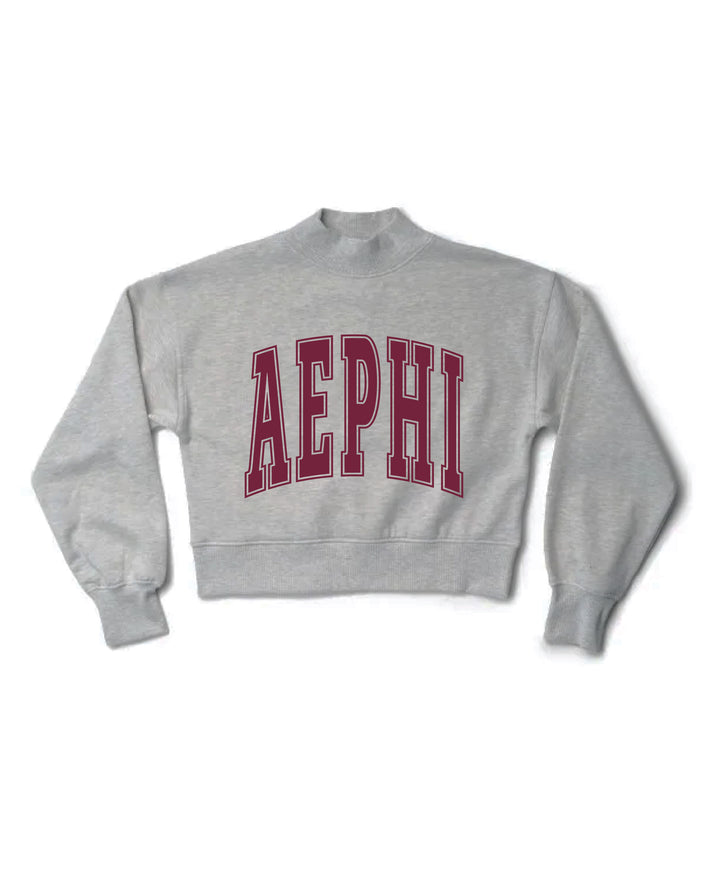 Simple Heather Grey Maroon Print Sorority Mock Neck Crewneck