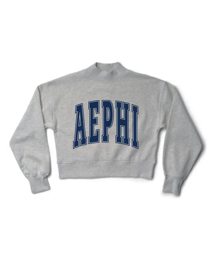 Simple Heather Grey Navy Print Sorority Mock Neck Crewneck