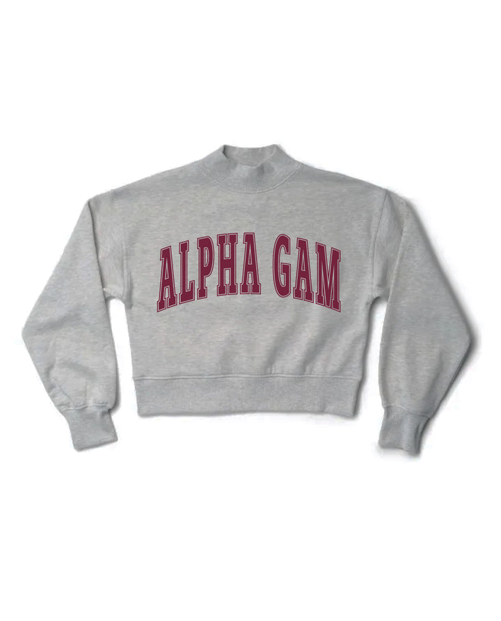 Simple Heather Grey Maroon Print Sorority Mock Neck Crewneck