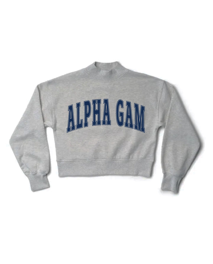 Simple Heather Grey Navy Print Sorority Mock Neck Crewneck