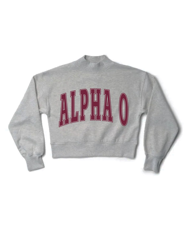 Simple Heather Grey Maroon Print Sorority Mock Neck Crewneck