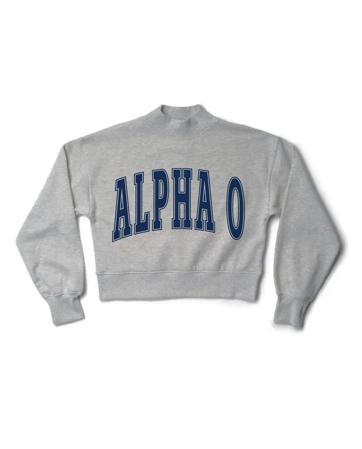 Simple Heather Grey Navy Print Sorority Mock Neck Crewneck