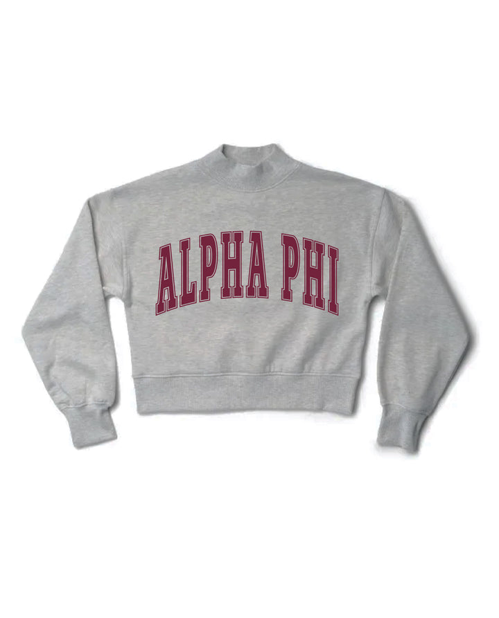 Simple Heather Grey Maroon Print Sorority Mock Neck Crewneck
