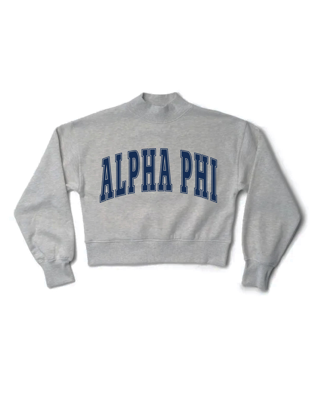 Simple Heather Grey Navy Print Sorority Mock Neck Crewneck