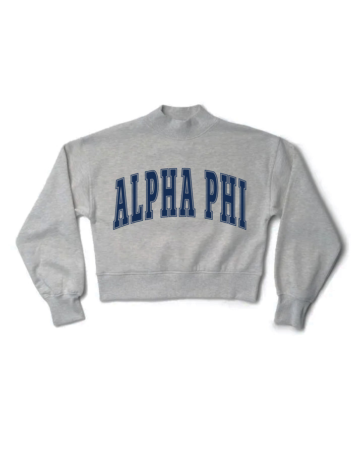 Simple Heather Grey Navy Print Sorority Mock Neck Crewneck