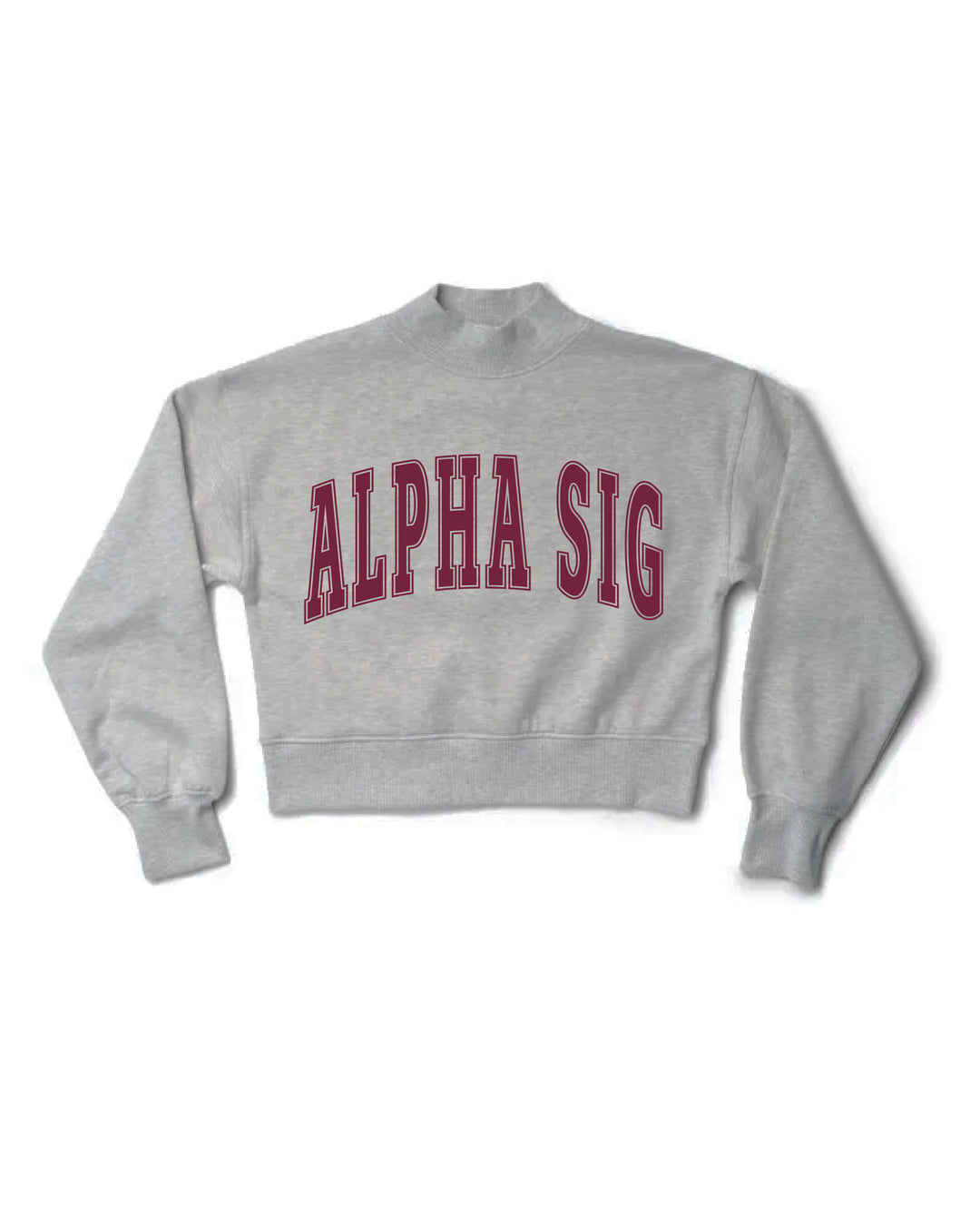 Simple Heather Grey Maroon Print Sorority Mock Neck Crewneck