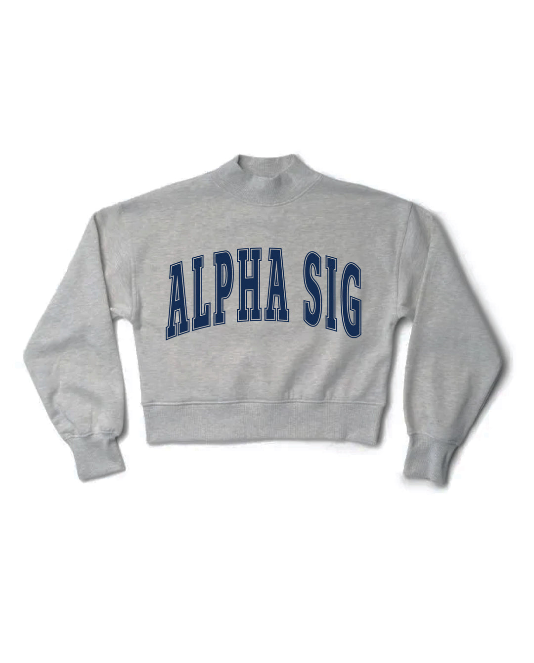 Simple Heather Grey Navy Print Sorority Mock Neck Crewneck