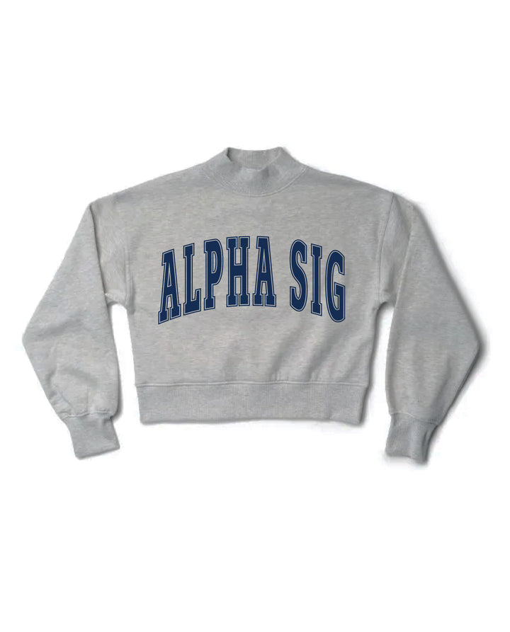 Simple Heather Grey Navy Print Sorority Mock Neck Crewneck