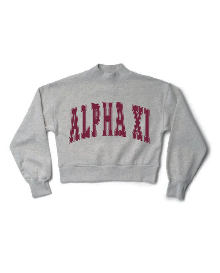 Simple Heather Grey Maroon Print Sorority Mock Neck Crewneck