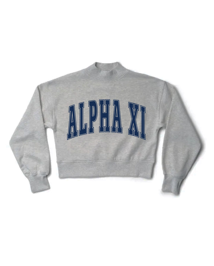Simple Heather Grey Navy Print Sorority Mock Neck Crewneck