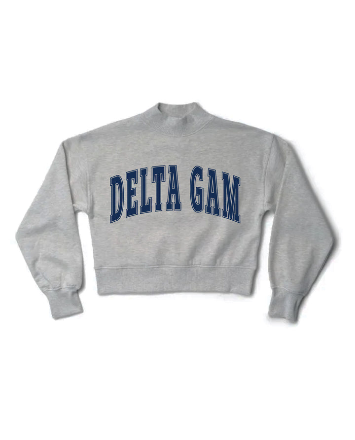 Simple Heather Grey Navy Print Sorority Mock Neck Crewneck