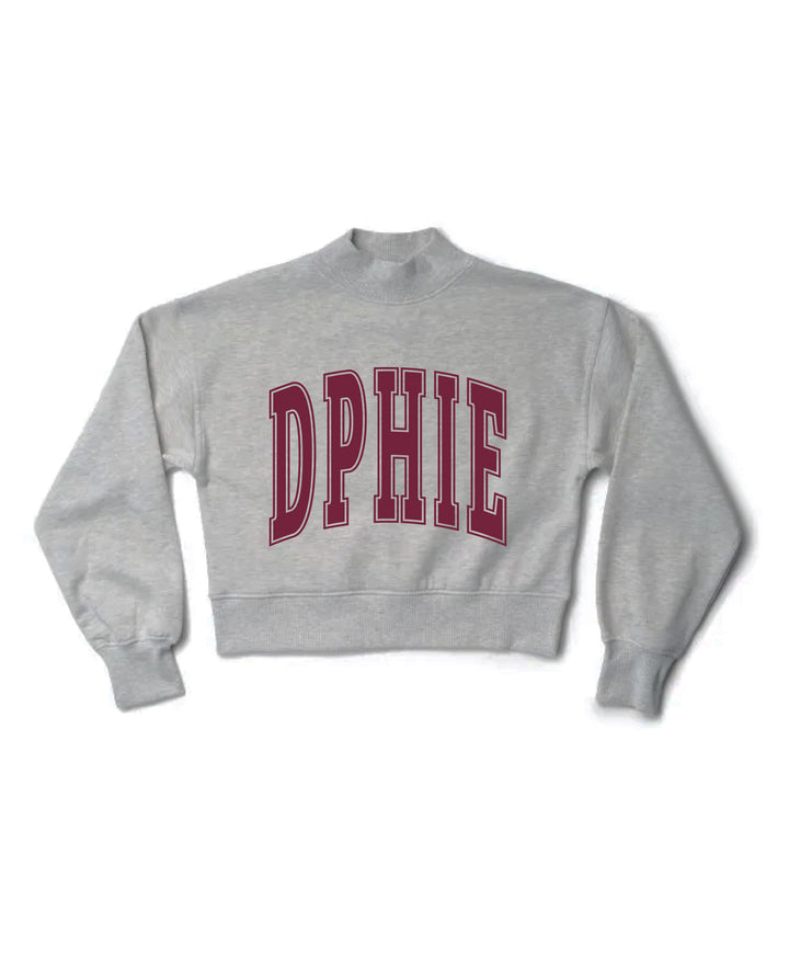 Simple Heather Grey Maroon Print Sorority Mock Neck Crewneck
