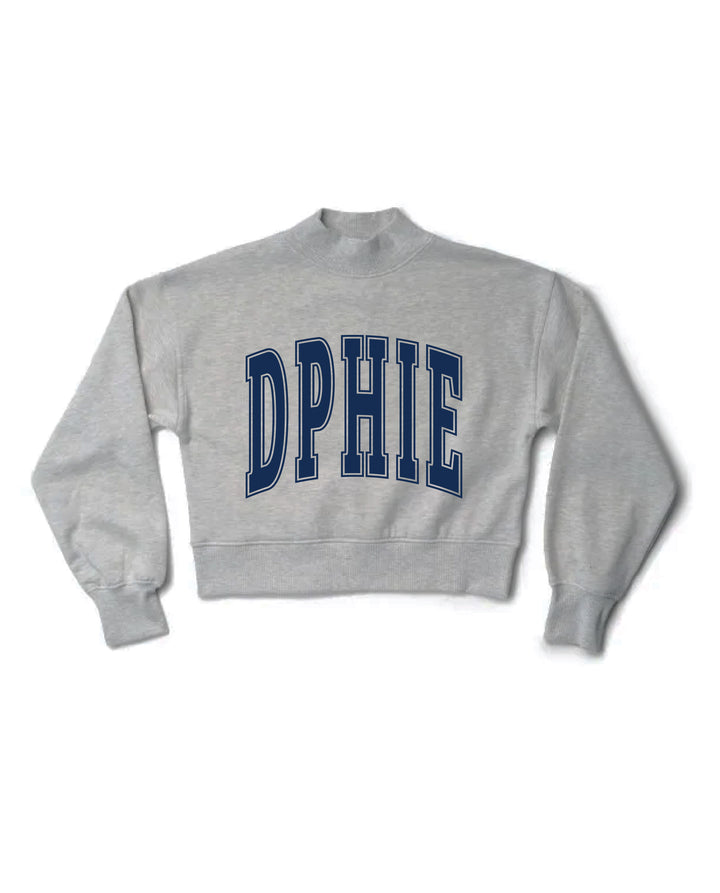 Simple Heather Grey Navy Print Sorority Mock Neck Crewneck