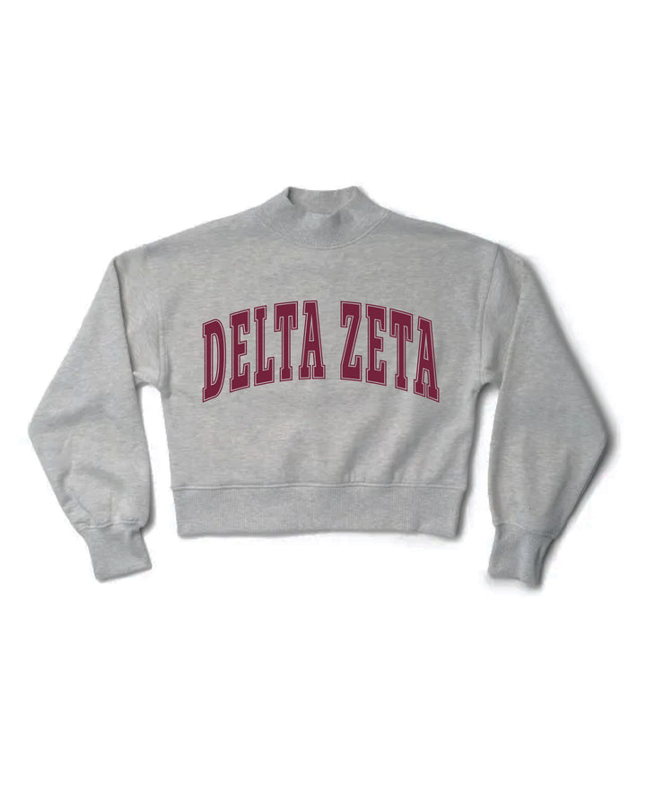 Simple Heather Grey Maroon Print Sorority Mock Neck Crewneck