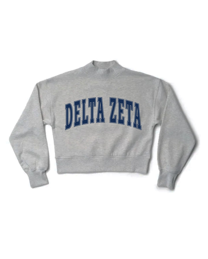 Simple Heather Grey Navy Print Sorority Mock Neck Crewneck