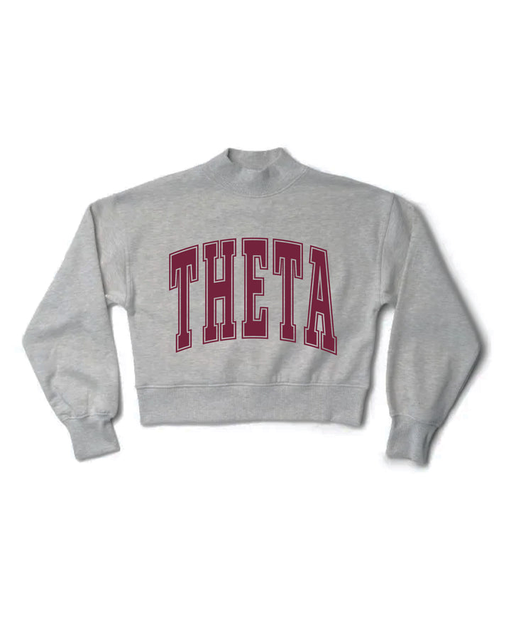 Simple Heather Grey Maroon Print Sorority Mock Neck Crewneck