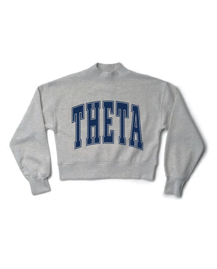 Simple Heather Grey Navy Print Sorority Mock Neck Crewneck