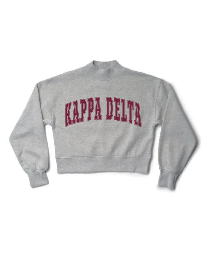 Simple Heather Grey Maroon Print Sorority Mock Neck Crewneck