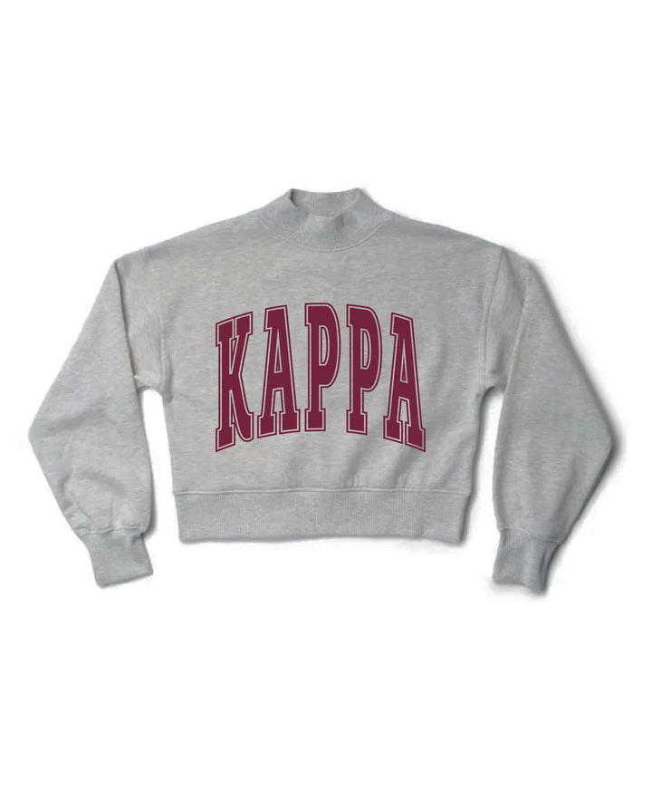 Simple Heather Grey Maroon Print Sorority Mock Neck Crewneck