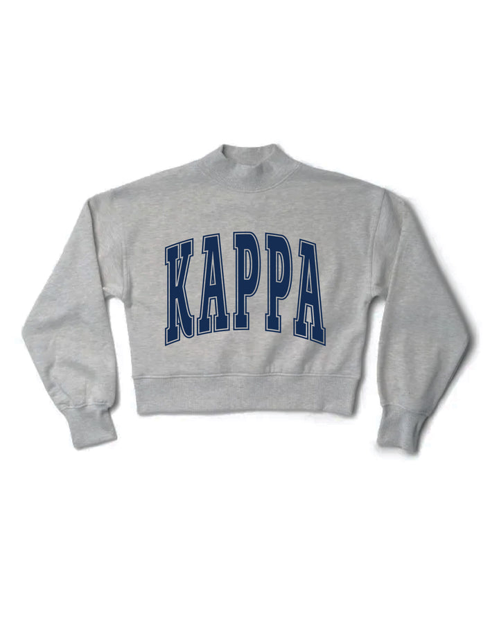 Simple Heather Grey Navy Print Sorority Mock Neck Crewneck