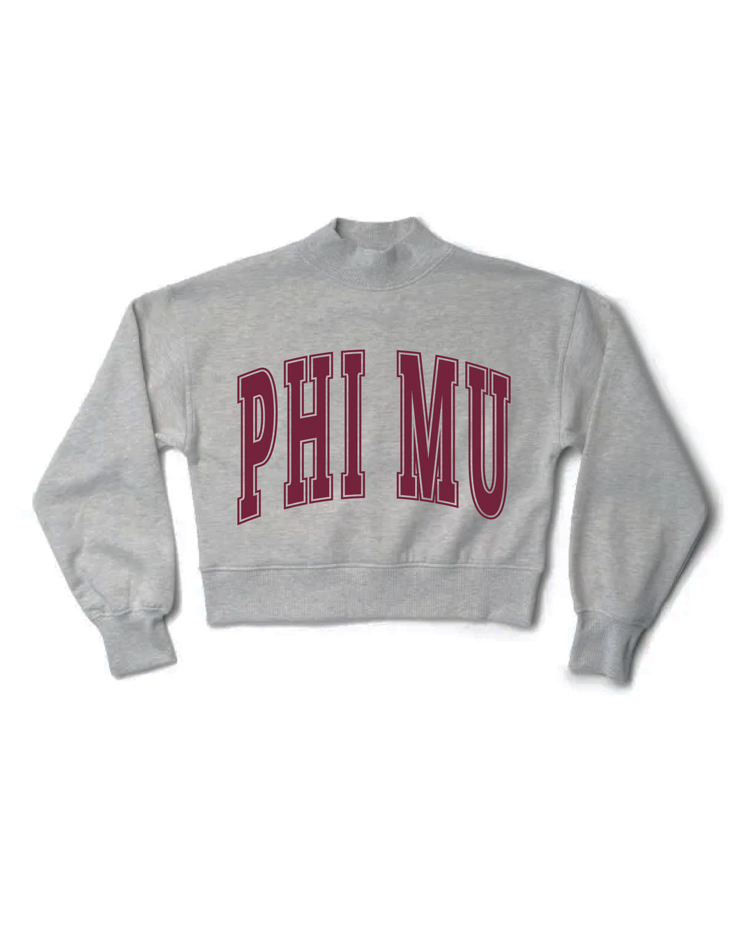 Simple Heather Grey Maroon Print Sorority Mock Neck Crewneck