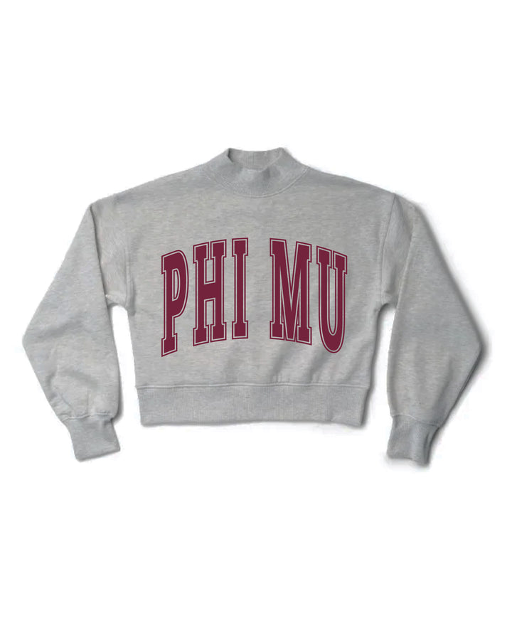 Simple Heather Grey Maroon Print Sorority Mock Neck Crewneck