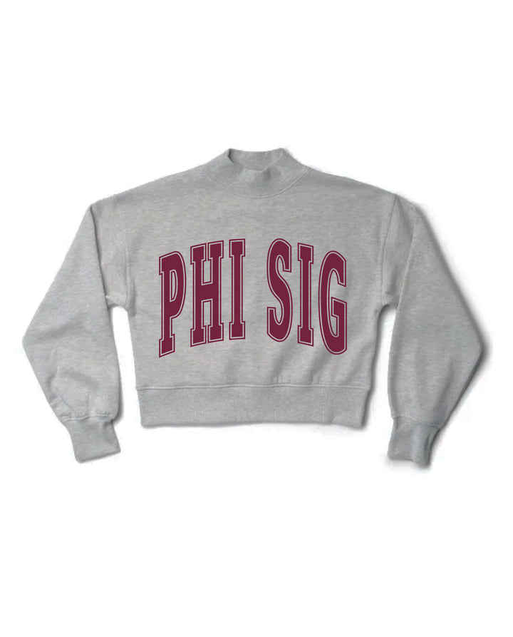 Simple Heather Grey Maroon Print Sorority Mock Neck Crewneck