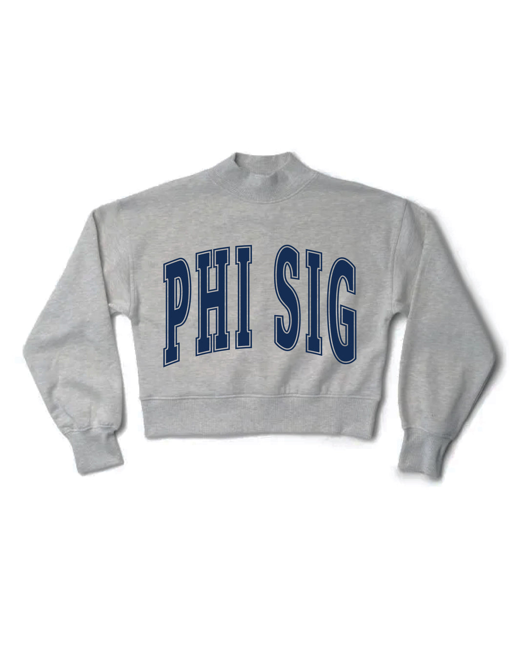 Simple Heather Grey Navy Print Sorority Mock Neck Crewneck