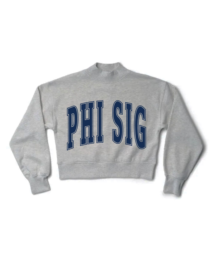 Simple Heather Grey Navy Print Sorority Mock Neck Crewneck