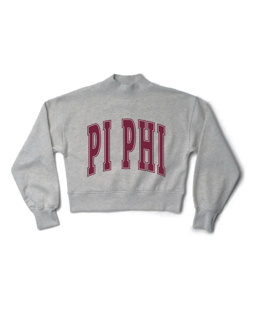 Simple Heather Grey Maroon Print Sorority Mock Neck Crewneck