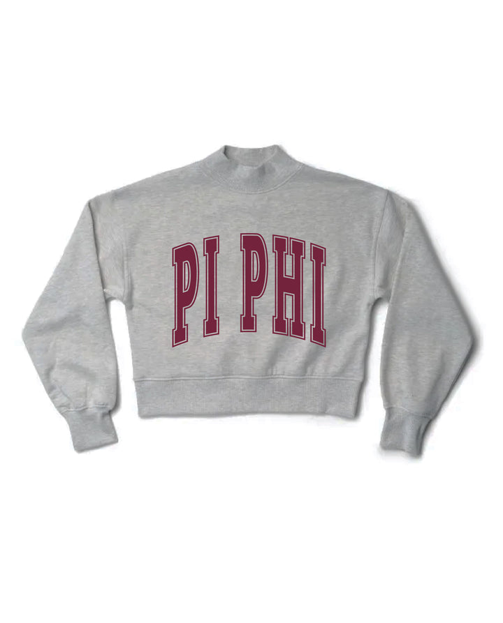 Simple Heather Grey Maroon Print Sorority Mock Neck Crewneck