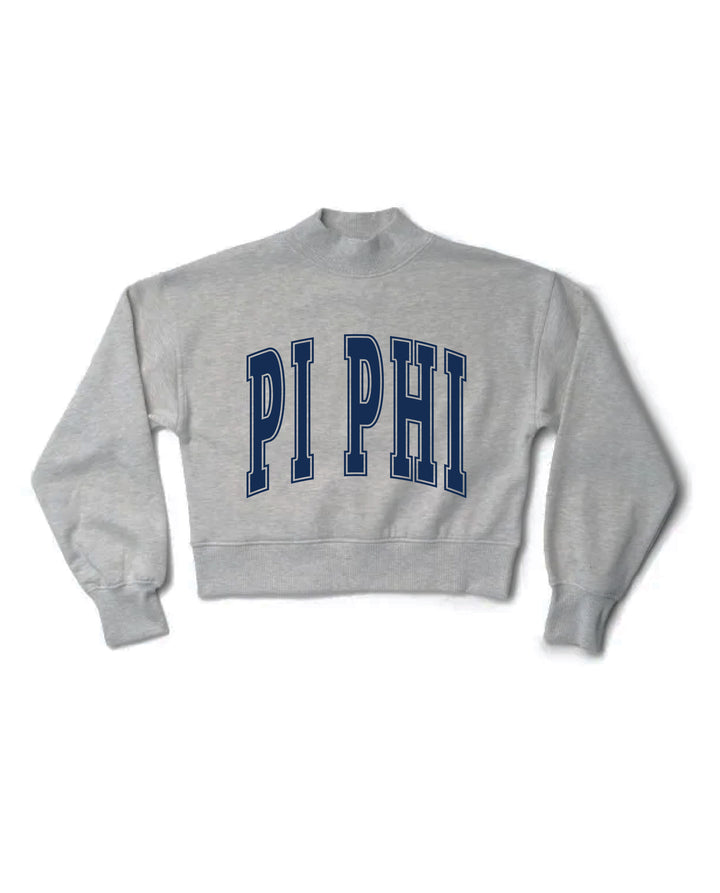 Simple Heather Grey Navy Print Sorority Mock Neck Crewneck