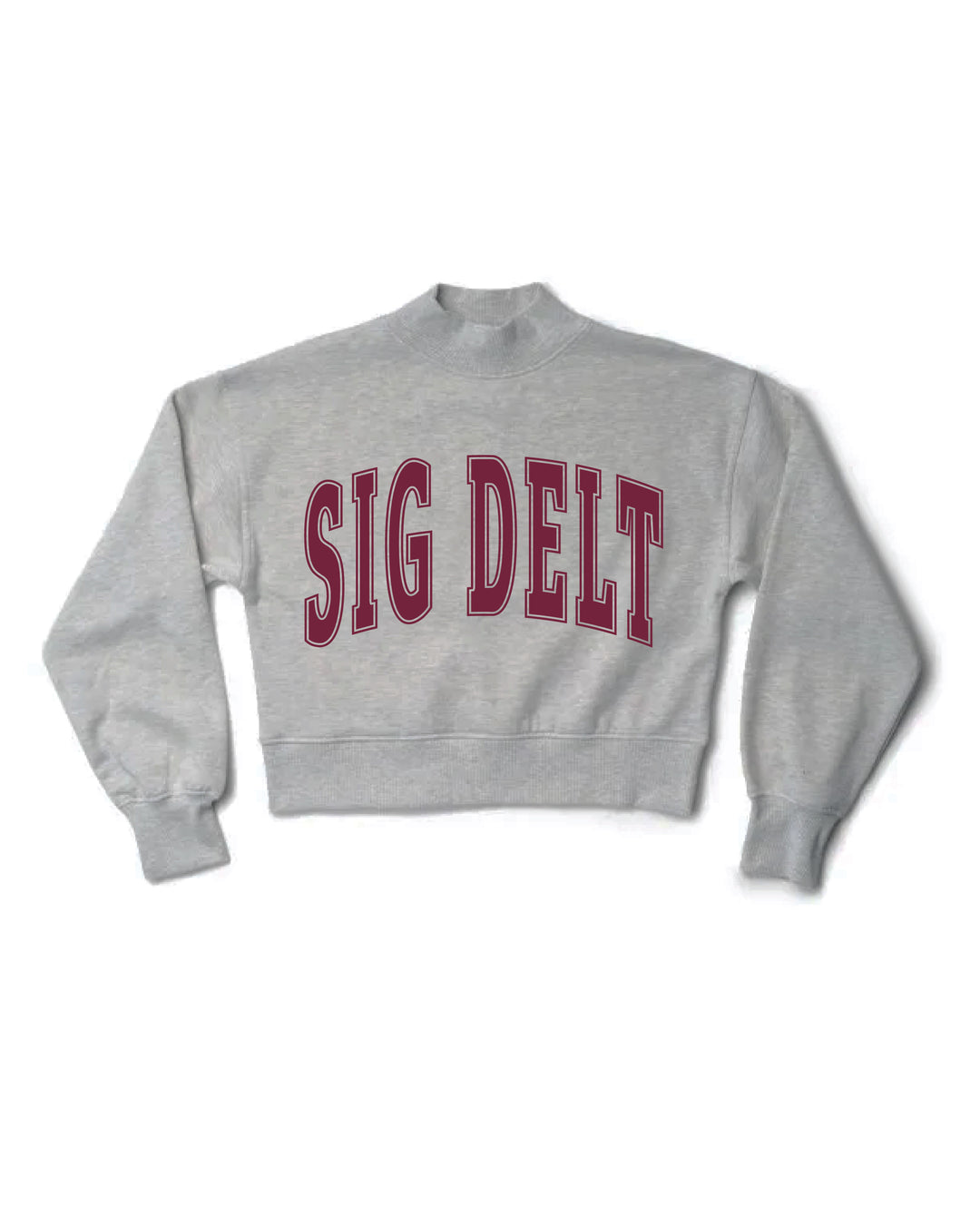 Simple Heather Grey Maroon Print Sorority Mock Neck Crewneck