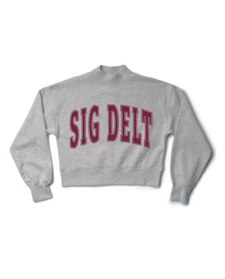 Simple Heather Grey Maroon Print Sorority Mock Neck Crewneck