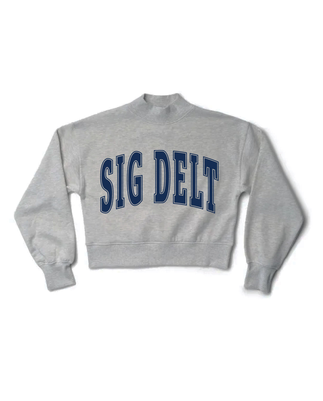 Simple Heather Grey Navy Print Sorority Mock Neck Crewneck