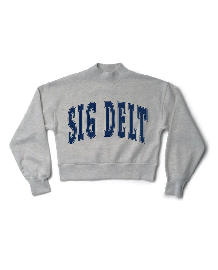 Simple Heather Grey Navy Print Sorority Mock Neck Crewneck