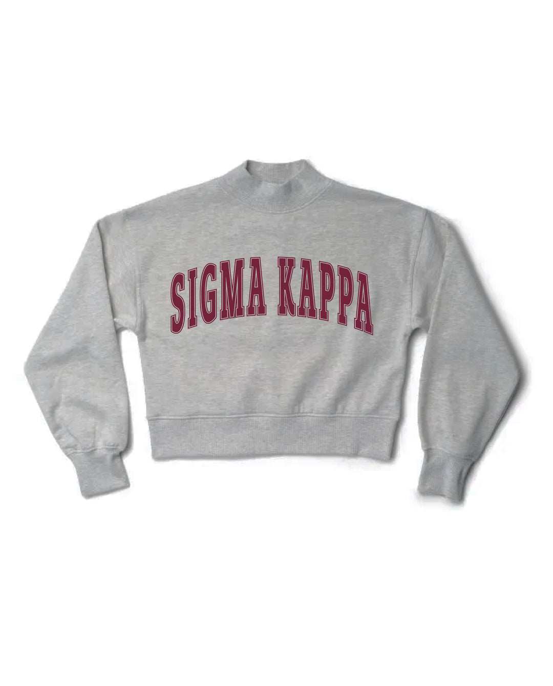 Simple Heather Grey Maroon Print Sorority Mock Neck Crewneck