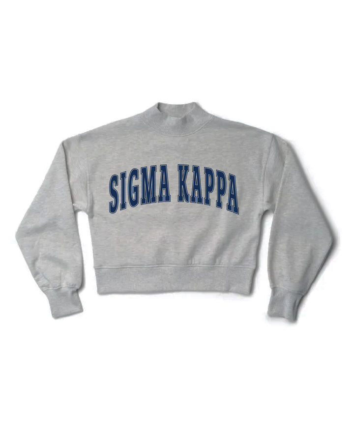 Simple Heather Grey Navy Print Sorority Mock Neck Crewneck