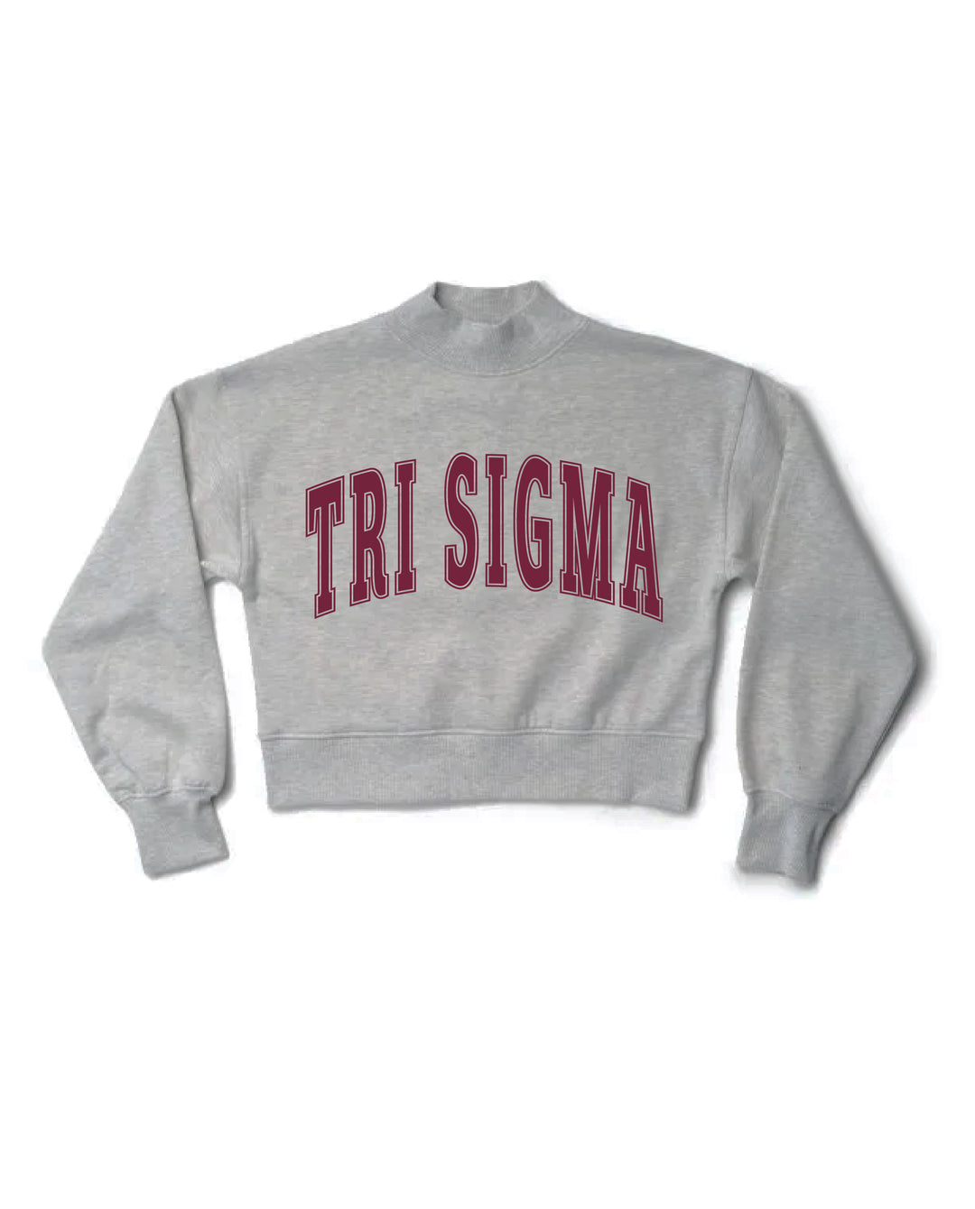 Simple Heather Grey Maroon Print Sorority Mock Neck Crewneck