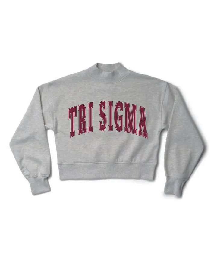 Simple Heather Grey Maroon Print Sorority Mock Neck Crewneck