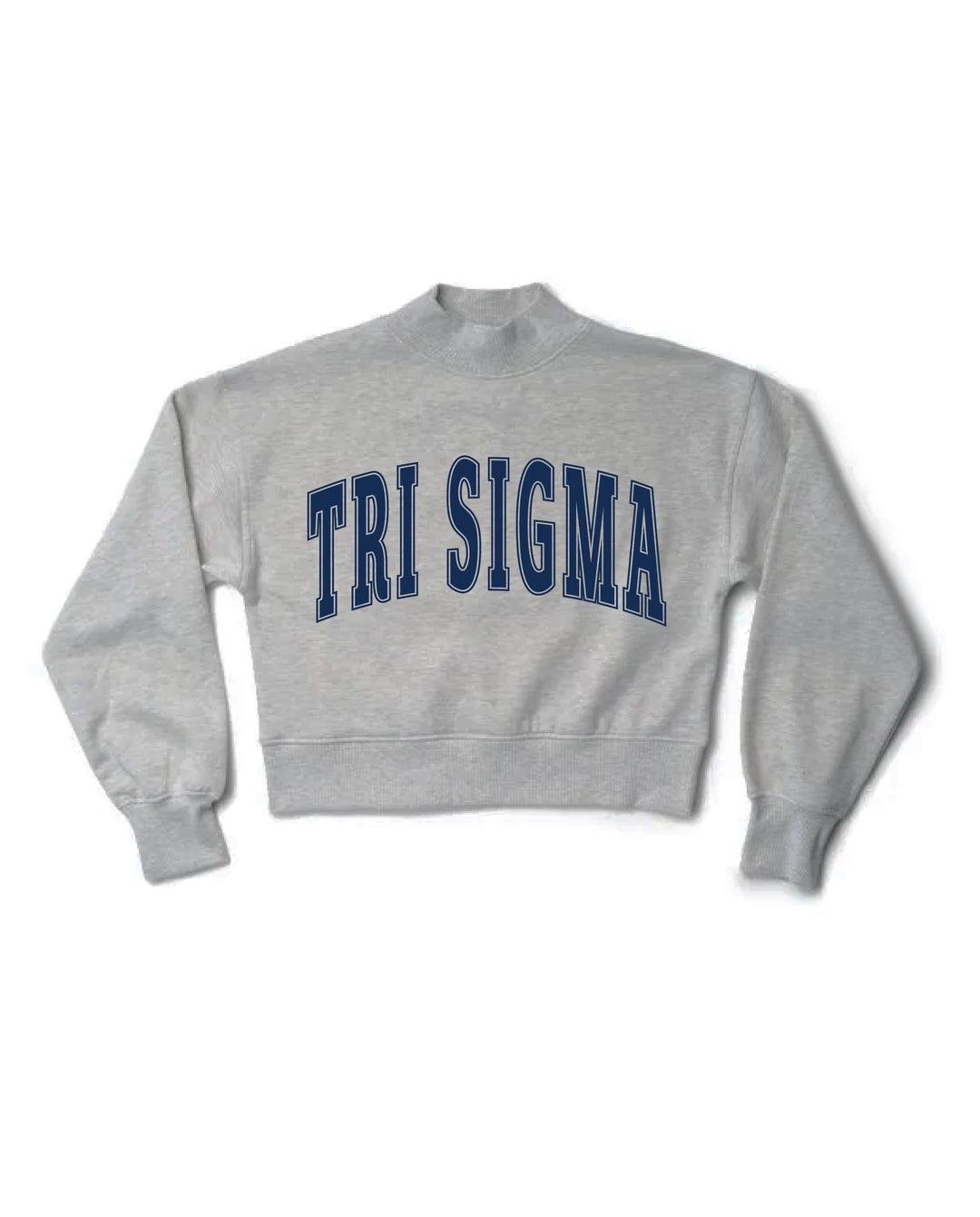 Simple Heather Grey Navy Print Sorority Mock Neck Crewneck