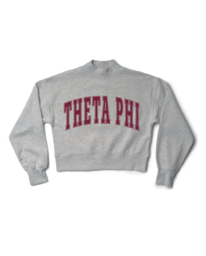 Simple Heather Grey Maroon Print Sorority Mock Neck Crewneck
