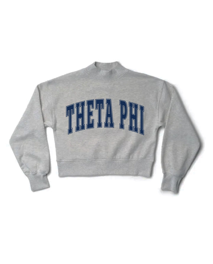 Simple Heather Grey Navy Print Sorority Mock Neck Crewneck