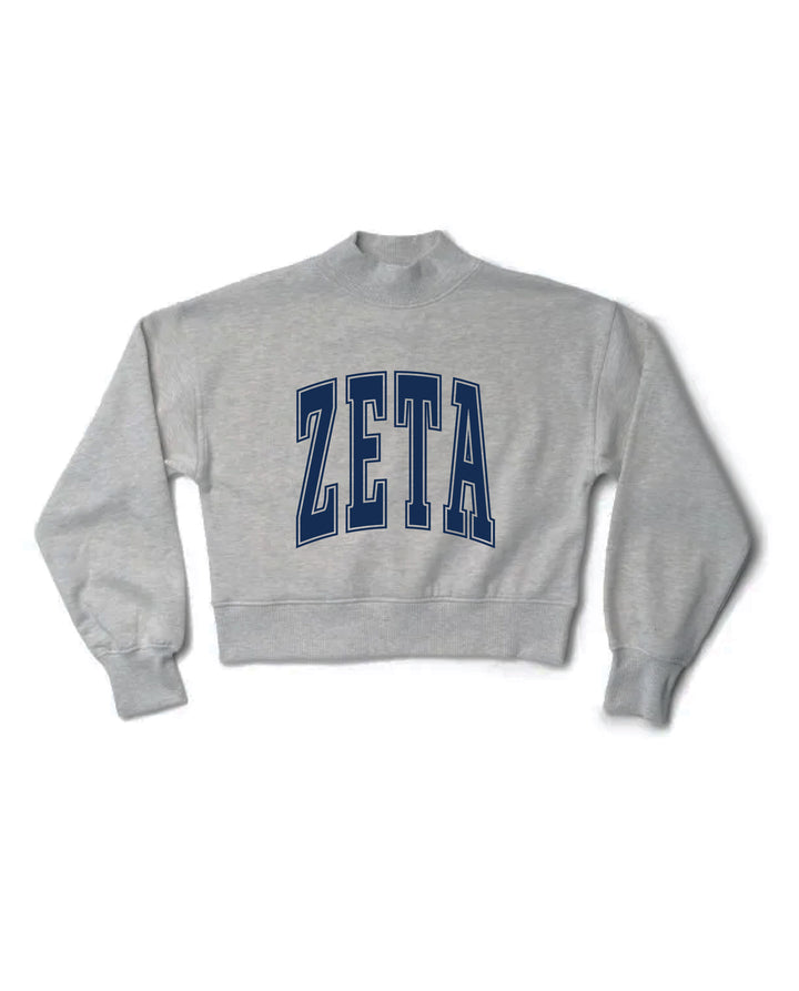 Simple Heather Grey Navy Print Sorority Mock Neck Crewneck
