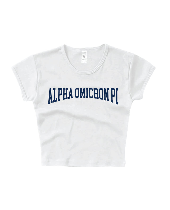 Alpha Omicron Pi Everyday Navy Print Baby Tee