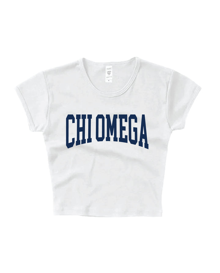 Chi Omega Everyday Navy Print Baby Tee
