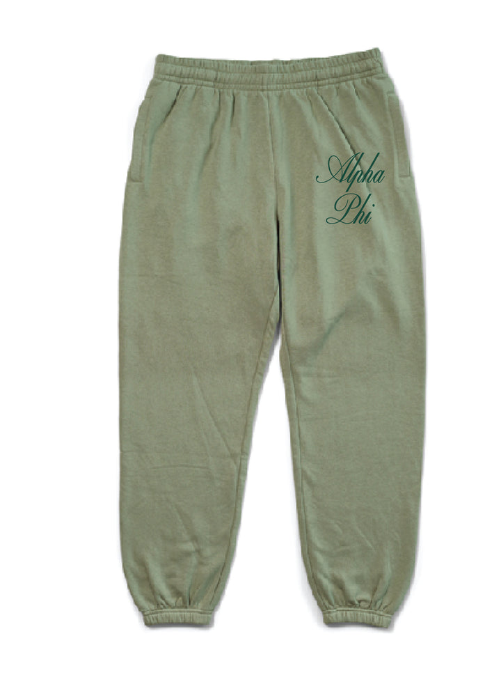 Embroidered Sorority Script Matching Set Sage Joggers